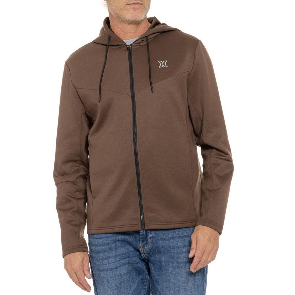 HURLEY L Exist Block Logo Brown Extreme Full Zip Smooth Wicking Fabric Hoodie